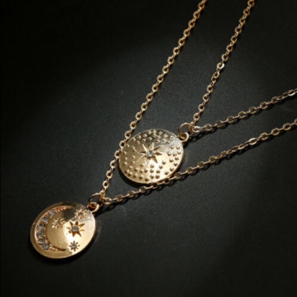 Sale! Moon and stars rhinestone layered necklace - Picture 4 of 6
